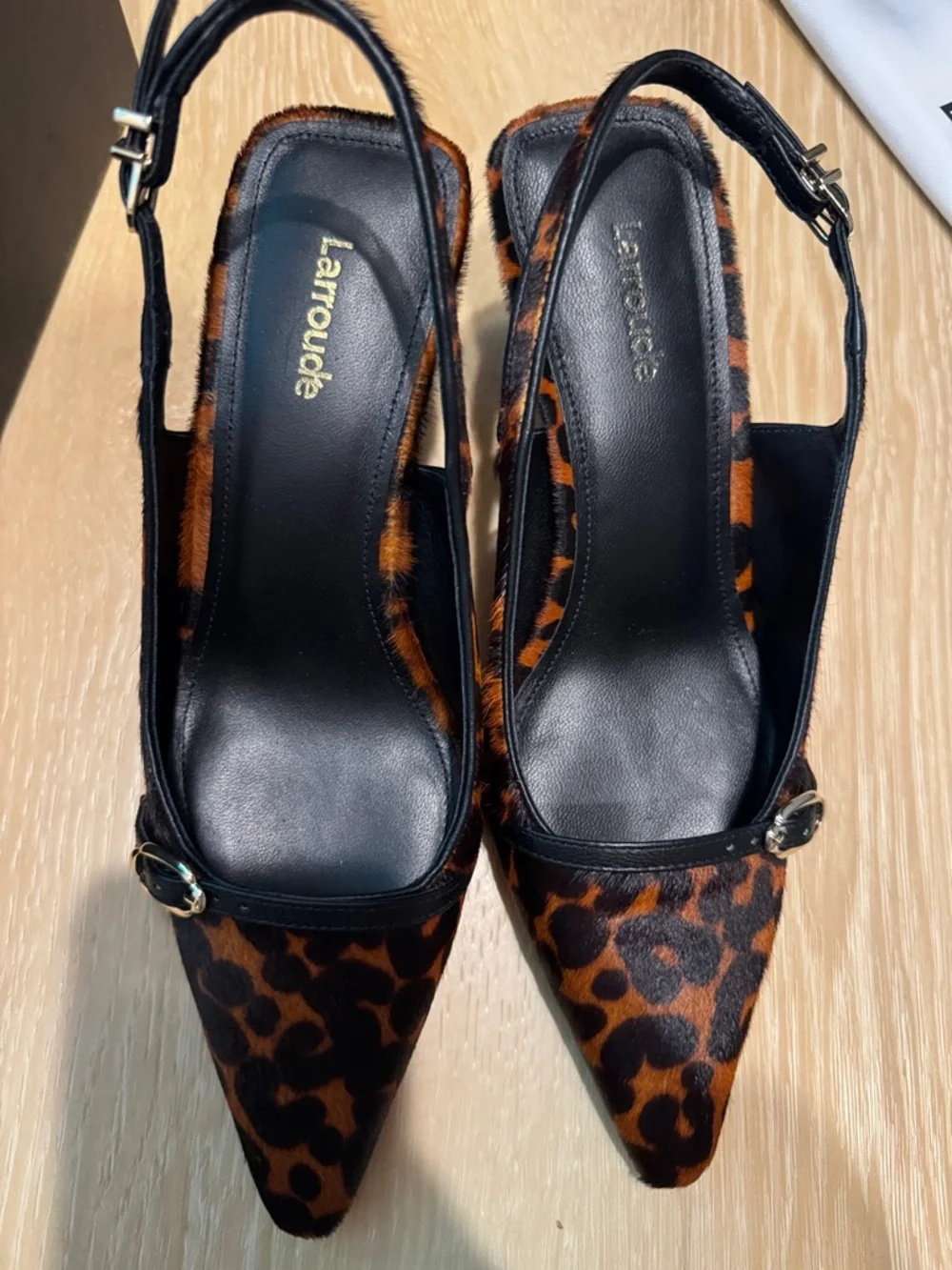 Larroude Ines Leopard Print Slingback Pointed-Toe Heels
